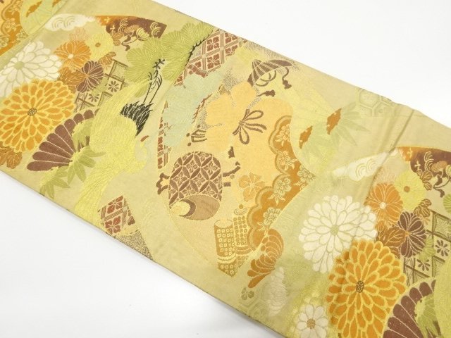 JAPANESE KIMONO / ANTIQUE FAN WOVEN / HOSHOZU / FLORAL PATTERN / MARU 